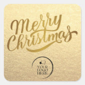 メリークリスマスカスタム金ゴールドシンプルビジネスロゴ スクエアシール (正面)