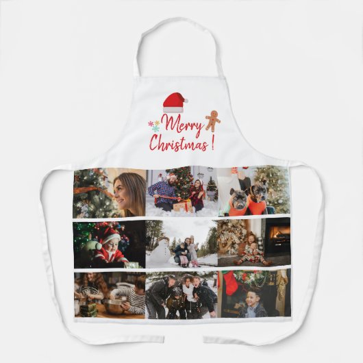 メリークリスマスカスタム9フォトコラージュホリデイ エプロン (正面)