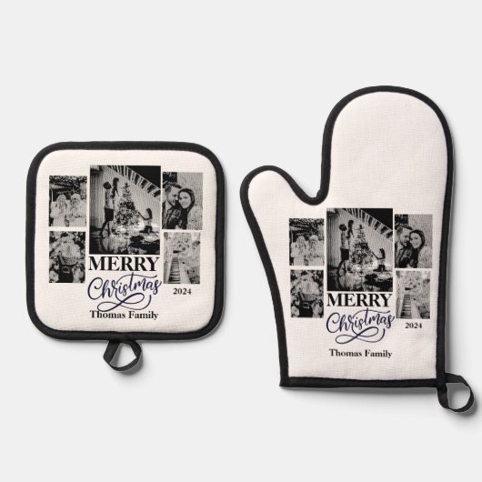 メリークリスマスカスタードファミリー名写真 鍋つかみ&鍋敷きセット (正面)
