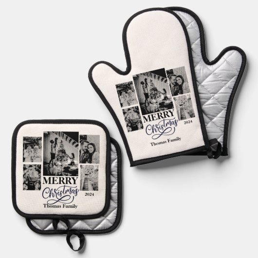 メリークリスマスカスタードファミリー名写真 鍋つかみ&鍋敷きセット (正面/裏面)
