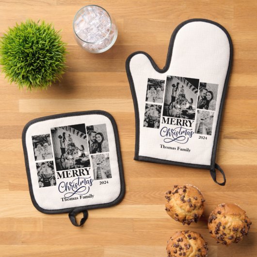 メリークリスマスカスタードファミリー名写真 鍋つかみ&鍋敷きセット (トップダウン)