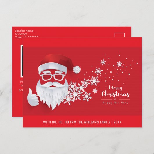 メリークリスマスカッコいいサンタレッド家族写真 シーズンポストカード (正面/裏面)