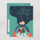 メリークリスマスカッコいい冬テーマギフトガール写真 シーズンポストカード (正面/裏面)