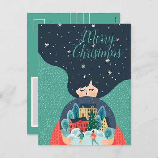 メリークリスマスカッコいい冬テーマギフトガール写真 シーズンポストカード (正面/裏面)