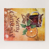 メリークリスマスカップオレンジホリーベリーシナモン ジグソーパズル (横)