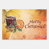 メリークリスマスカップオレンジホリーベリーシナモン ラッピングペーパーシート (正面)