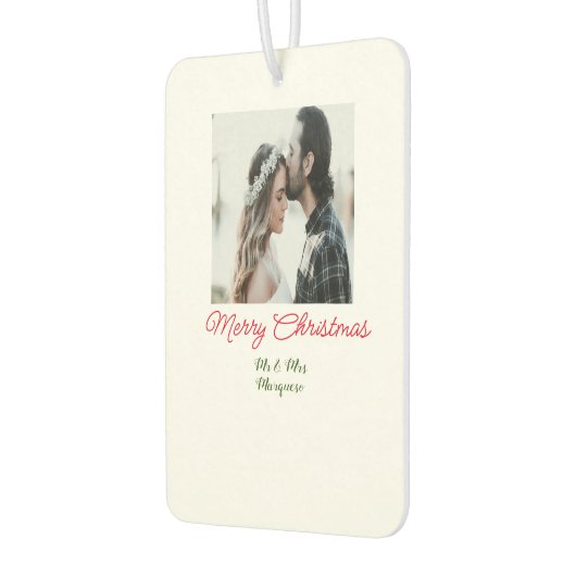 メリークリスマスカップルの写真を追加の名前happy holida カーエアーフレッシュナー (左)