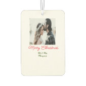 メリークリスマスカップルの写真を追加の名前happy holida カーエアーフレッシュナー (裏面)