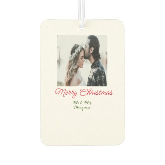 メリークリスマスカップルの写真を追加の名前happy holida カーエアーフレッシュナー (裏面)