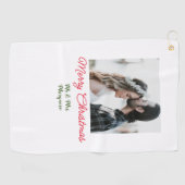 メリークリスマスカップルの写真を追加の名前happy holida ゴルフタオル (横)