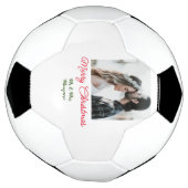 メリークリスマスカップルの写真を追加の名前happy holida サッカーボール (回転)