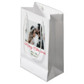 メリークリスマスカップルの写真を追加の名前happy holida スモールペーパーバッグ (正面アングル)