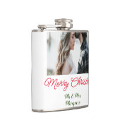 メリークリスマスカップルの写真を追加の名前happy holida フラスク (右)