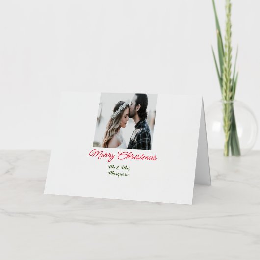 メリークリスマスカップルの写真を追加の名前happy holida 箔シーズンカード (正面)