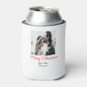 メリークリスマスカップルの写真を追加の名前happy holida 缶クーラー (缶正面)