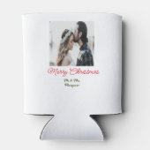 メリークリスマスカップルの写真を追加の名前happy holida 缶クーラー (裏面)