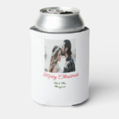 メリークリスマスカップルの写真を追加の名前happy holida 缶クーラー (缶裏面)