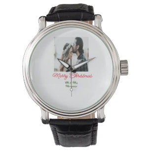メリークリスマスカップルの写真を追加の名前happy holida 腕時計