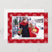 メリークリスマスカップル写真雪片レッド シーズンポストカード (正面/裏面)