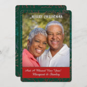 メリークリスマスカップル家族写真グリーン シーズンカード (正面/裏面)