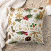 メリークリスマスカラフルの果実、ゴールデンスノーフレーク クッション (ブランケット)