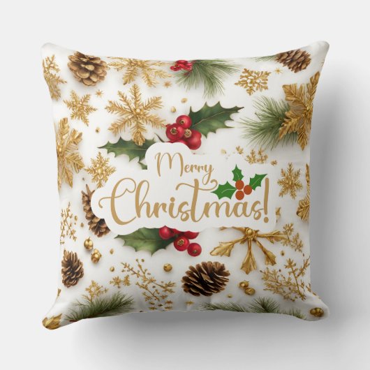 メリークリスマスカラフルの果実、ゴールデンスノーフレーク クッション (裏面)