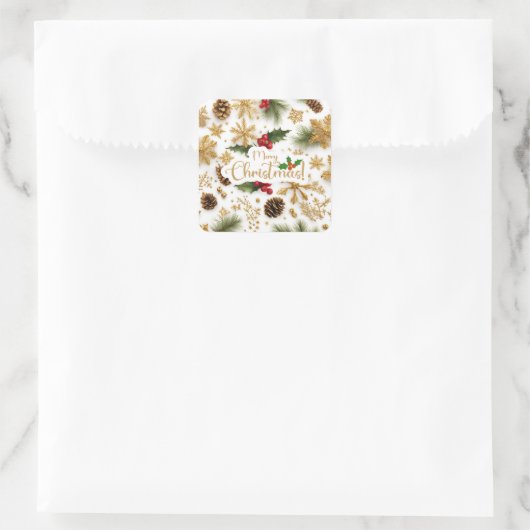 メリークリスマスカラフルの果実、ゴールデンスノーフレーク スクエアシール (バッグ)