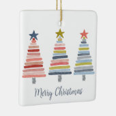 メリークリスマスカラフルの積み重ね木 セラミックオーナメント (右)