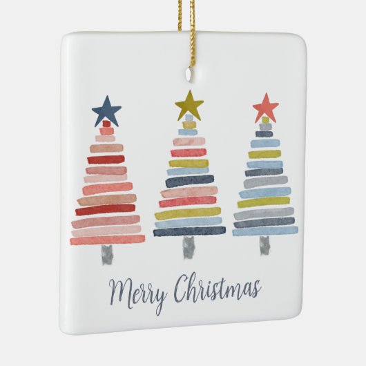 メリークリスマスカラフルの積み重ね木 セラミックオーナメント (右)