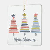 メリークリスマスカラフルの積み重ね木 セラミックオーナメント (左)
