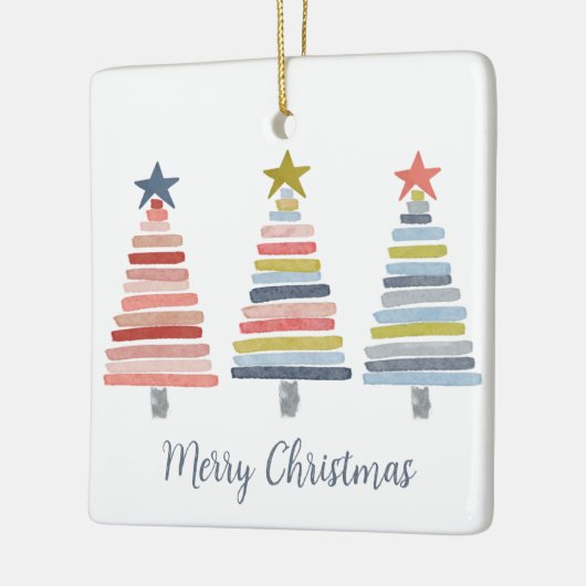 メリークリスマスカラフルの積み重ね木 セラミックオーナメント (左)