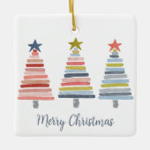 メリークリスマスカラフルの積み重ね木 セラミックオーナメント (正面)