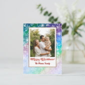 メリークリスマスカラフルの雪片フォトホリデー ポストカード (スタンド正面)