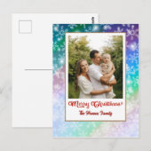 メリークリスマスカラフルの雪片フォトホリデー ポストカード (正面/裏面)