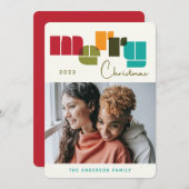 メリークリスマスカラフルはっきりしたタイポグラフィ写真 シーズンカード (正面/裏面)