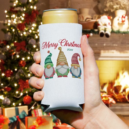 メリークリスマスカラフルウォーターカラーガーデン格言 スリム缶クーラー