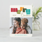 メリークリスマスカラフルオレンジタイポグラフィ写真 シーズンカード (スタンド正面)