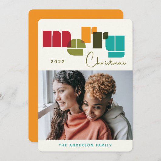 メリークリスマスカラフルオレンジタイポグラフィ写真 シーズンカード (正面/裏面)