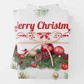 メリークリスマスカラフルオーナメント、松の枝 ラッピングペーパーシート (インサイチュ)