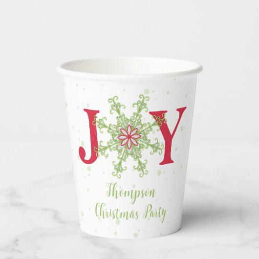 メリークリスマスカラフルスノーフレークタイポグラフィジョイ 紙コップ (裏面)