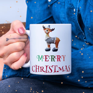 メリークリスマスカラフルタイポグラフィおもしろいトナカイ コーヒーマグカップ