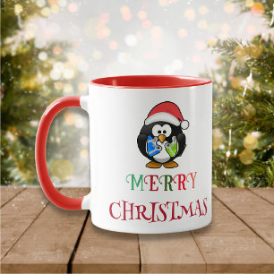 メリークリスマスカラフルタイポグラフィサンタペンギン マグカップ
