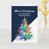 メリークリスマスカラフルツリーの友人とパートナー カード (黄色い花)