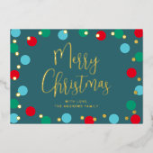 メリークリスマスカラフルティール（緑がかった色）ゴールドフォイル 箔シーズンカード (正面)
