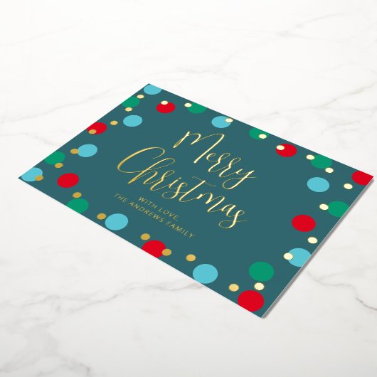 メリークリスマスカラフルティール（緑がかった色）ゴールドフォイル 箔シーズンカード (回転した状態)