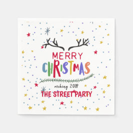 メリークリスマスカラフルトナカイ〔雄ジカの〕枝角&スター スタンダードカクテルナプキン