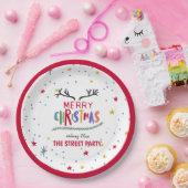 メリークリスマスカラフルトナカイ〔雄ジカの〕枝角&スター ペーパープレート (パーティー)