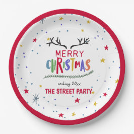 メリークリスマスカラフルトナカイ〔雄ジカの〕枝角&スター ペーパープレート