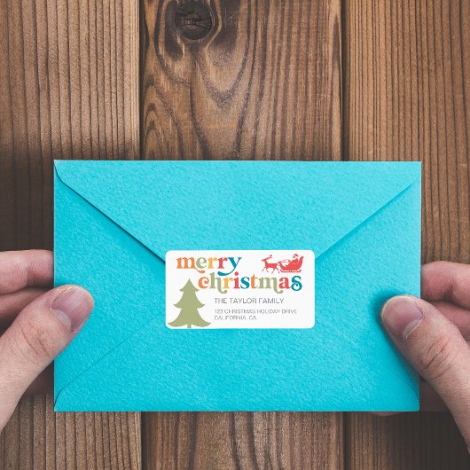 メリークリスマスカラフルパインサンタ差出人住所 ラベル