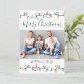 メリークリスマスカラフルホリデーライトフォトカード シーズンカード (スタンド正面)